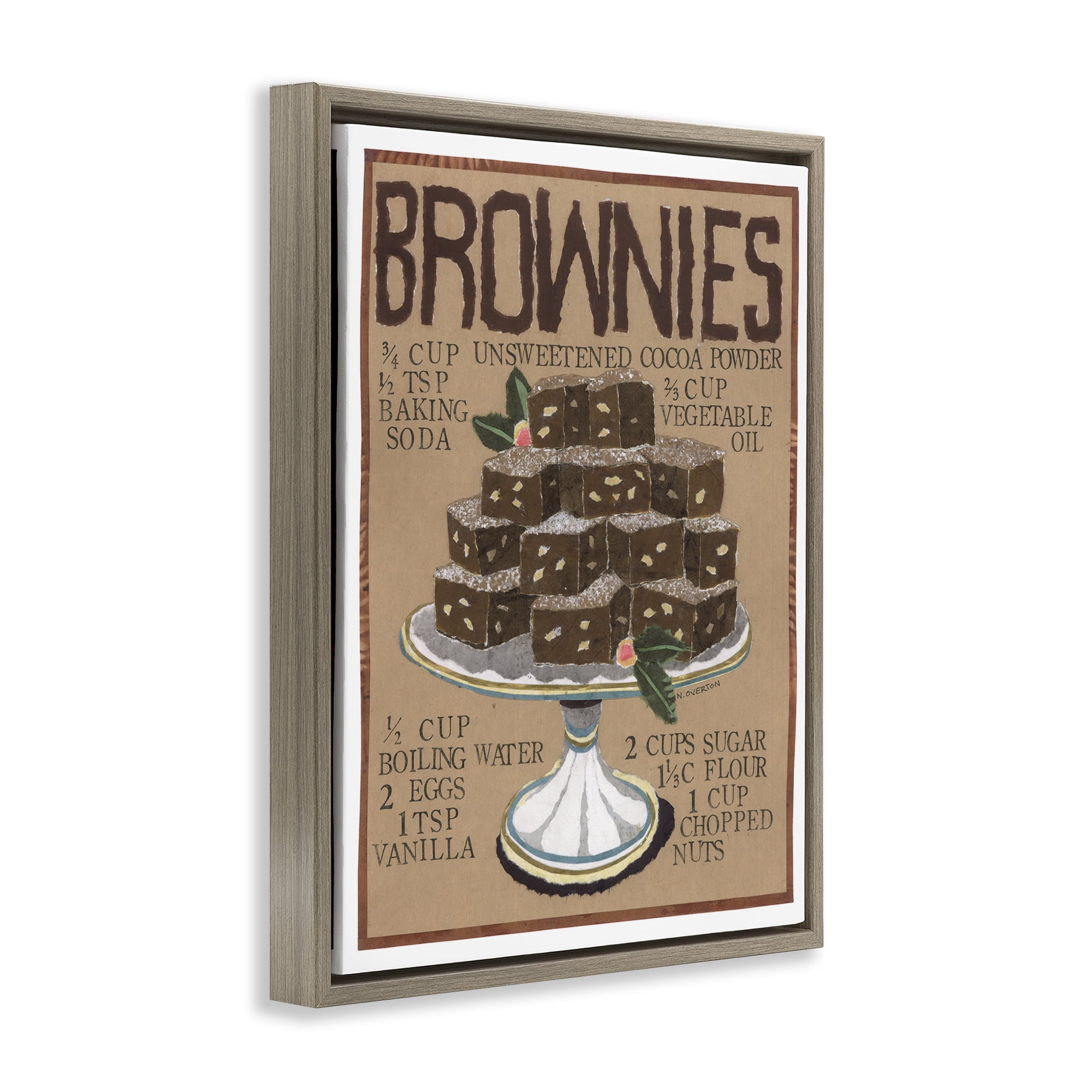 Stupell Industries Brownie Platter Recipe Food & Beverage Painting Brown Floater Framed Art Print Wall Art, 17 x 21