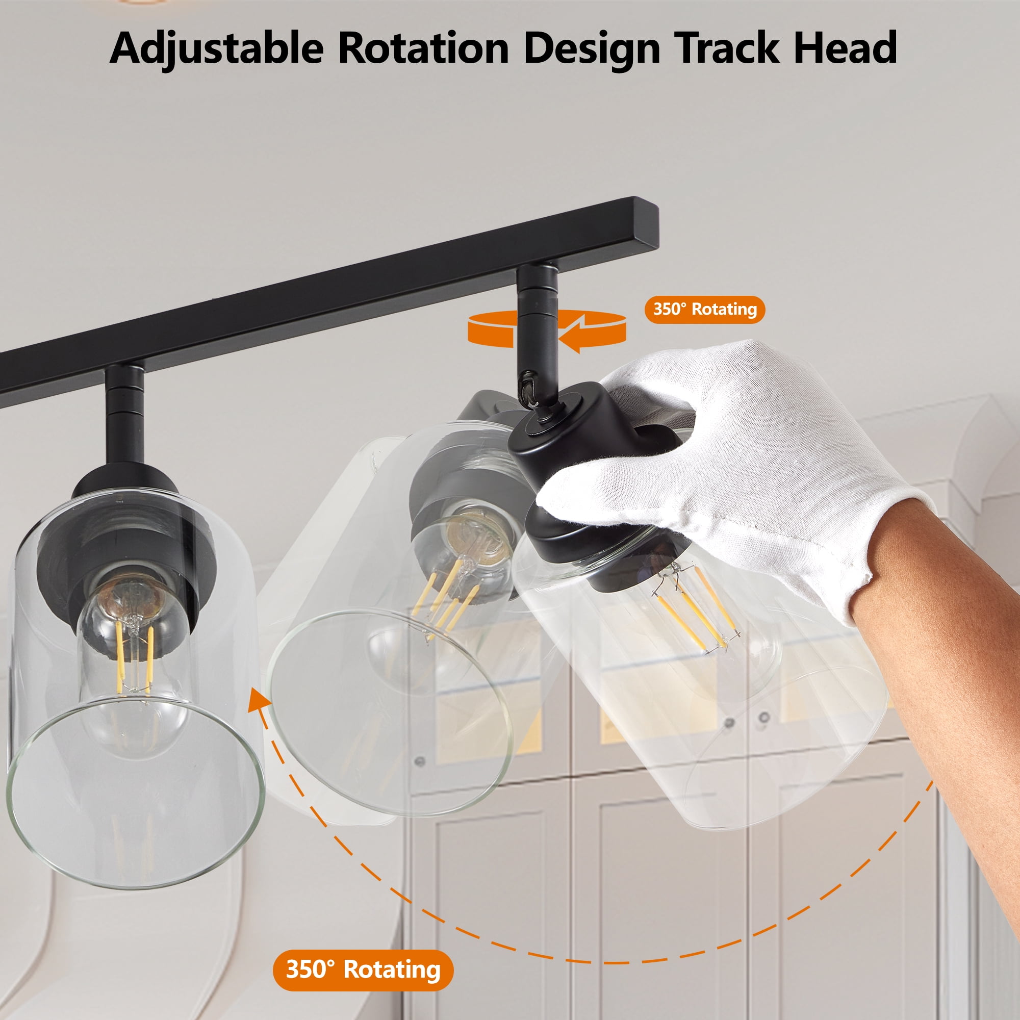 6-Light Track Lighting Kit, Black Rotatable Spotlights with Clear Glass Shade for Kitchen Bathroom Hallway Shop, Ceiling Mount