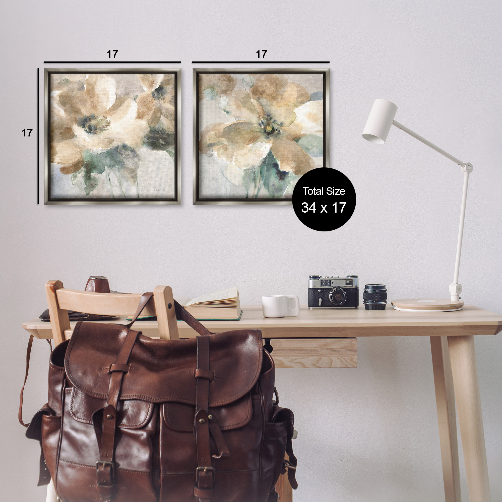 Stupell Industries Abstract Beige Flowers Botanical & Floral Painting Gray Floater Framed Canvas Art Print Wall Art, 18 x 18, Set of 2