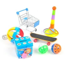Ludlz 7PCS Parrot Toys , Mini Shopping Cart - Training Rings Skateboard Ball - Parrot Standing Training Toys Parrot Intelligence Toy for Budgie Parakeet Cockatiel Bird Toy Part