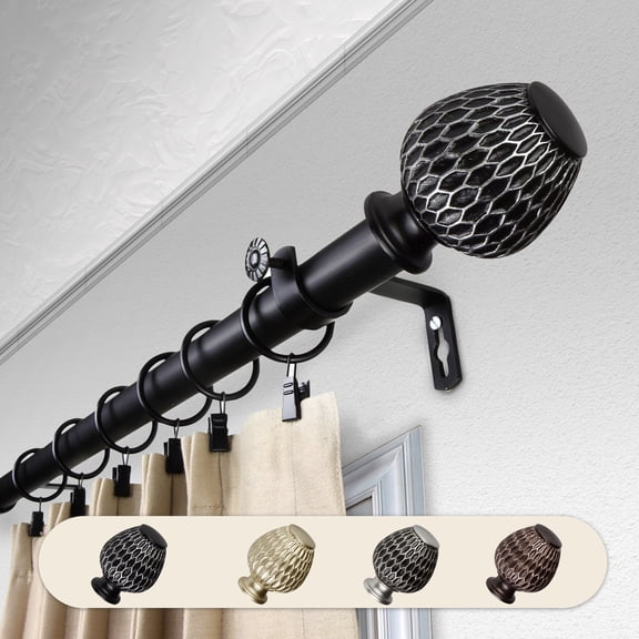 Domovina Atiya 1" Single Curtain Rod-Color:Black,Size:160-240"