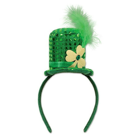 Green Sequin St. Patrick's Day Mini Shamrock Top Hat Headband
