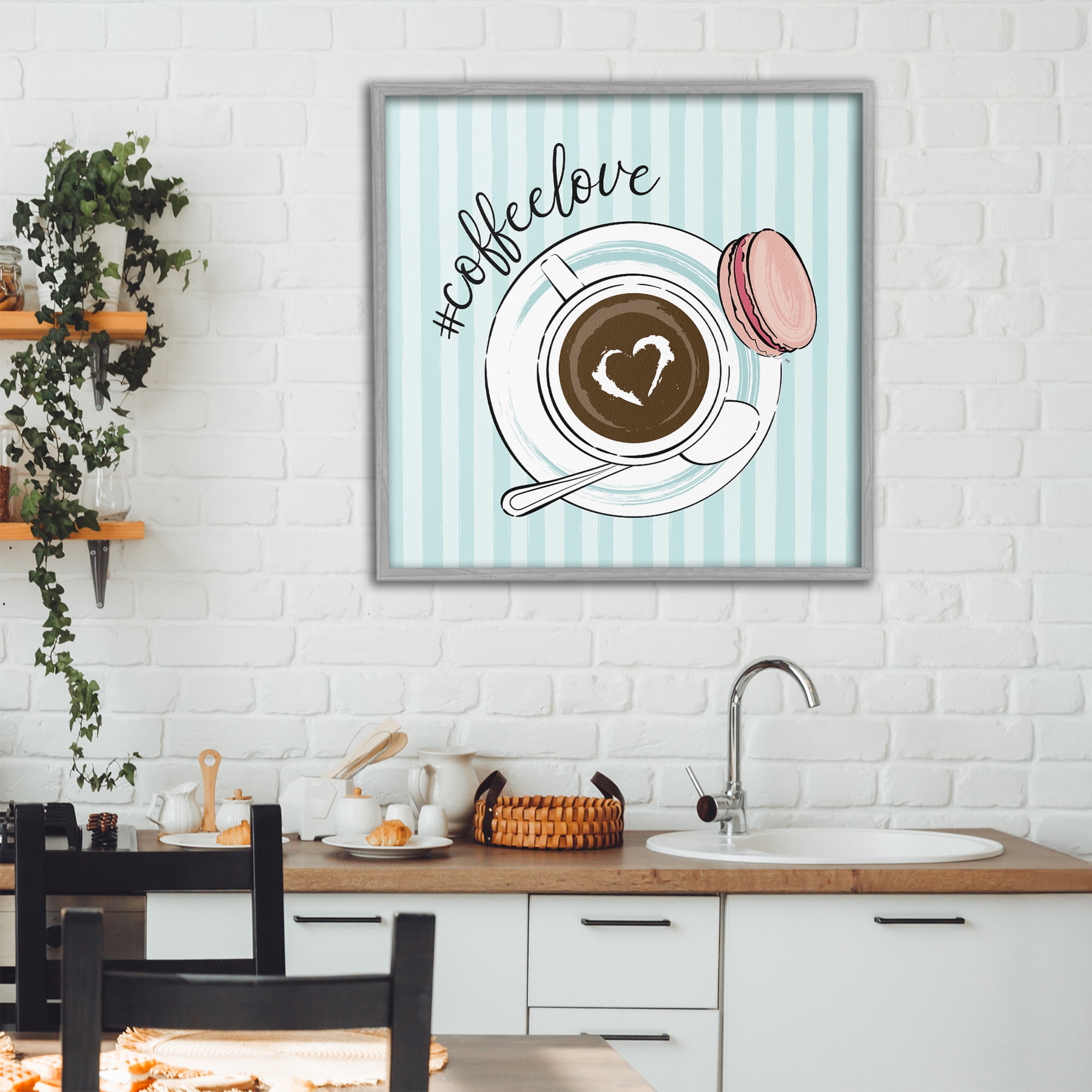 Stupell Industries Coffee Love Hashtag Gray Framed Giclee Art, design by Martina Pavlova