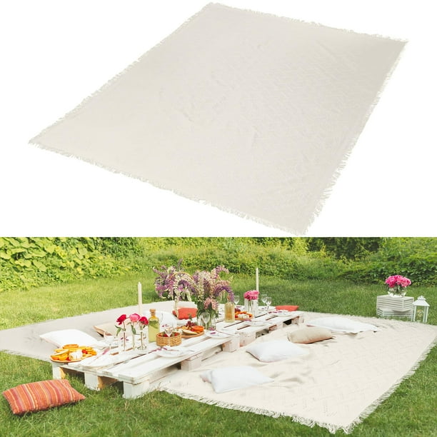 Manta Hahafelt extra grande de algodón beige, 231 x 180 cm