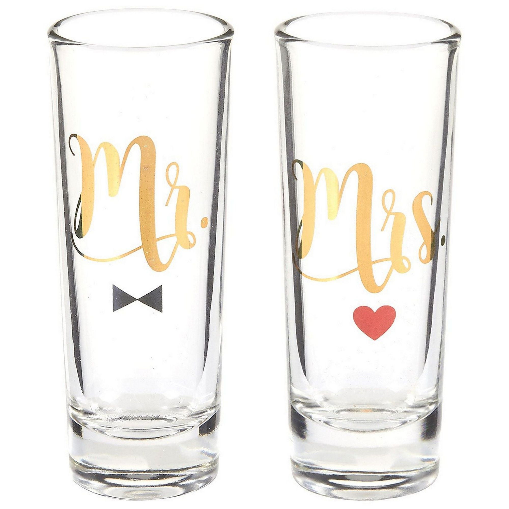 Buy Mr. and Mrs. 2 oz Party Shot Glasses with Gold Foil Print, Set of 2 Wed...