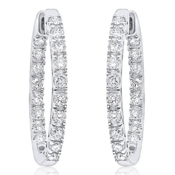 14k White Gold Diamond Hoop Earring, 1.00 Carats of Diamonds