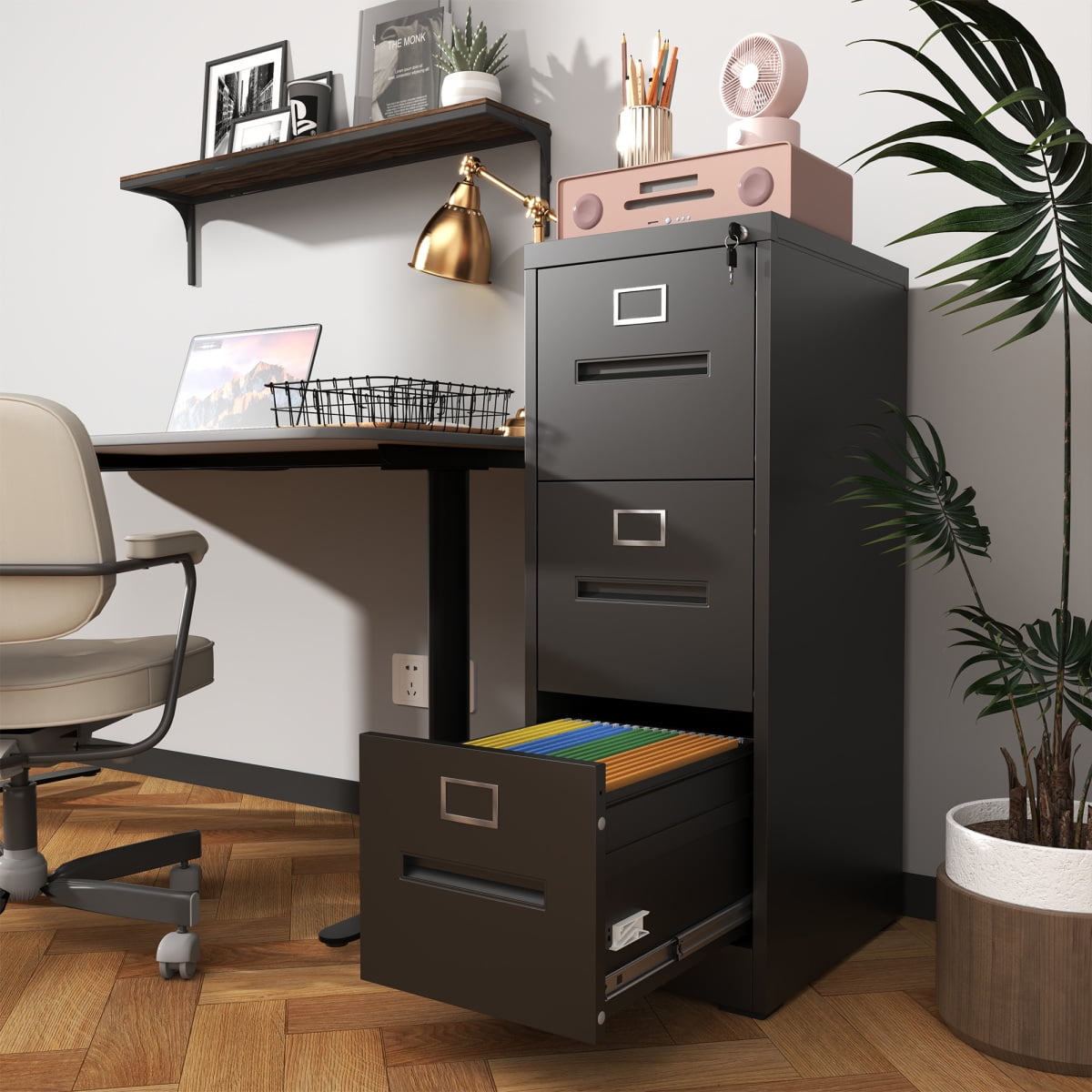 3-Drawer Lockable Metal Vertical File Cabinet - Narrow Design for A4/Legal/Letter Sizes (Home/Office)
