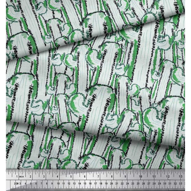 Soimoi Green Georgette Viscose Fabric Cactus Tree Print Fabric by Yard 42 Inch Wide