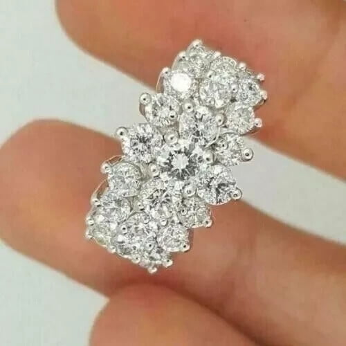 Women's Cluster Band Ring 3.00Ct Round Cut Lab Created VVS1/D Diamond 14K White Gold Plated Silver