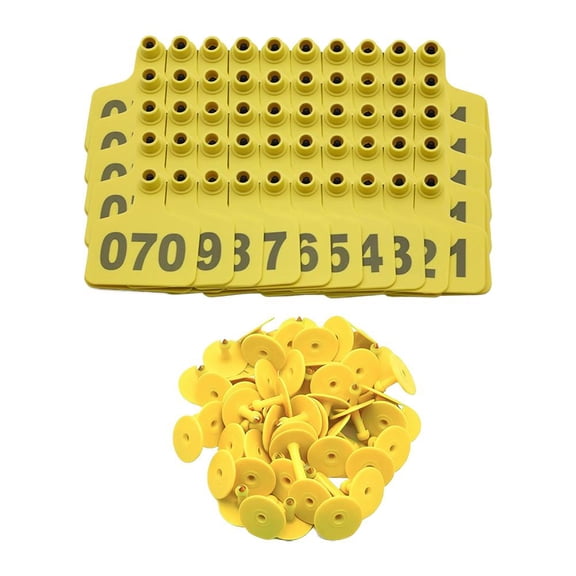 Large Plastic Livestock Ear Tags Numbered 001-100, 5x4cm Animal Identification Tags for Cattle, Sheep, Calf, Ho-g, Waterproof & Easy to Install, 7 Colors (100 pcs)