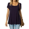 thumbnail image 2 of JUNWELL Blouses d'Été Tendance pour Femmes Col Carré Manches Courtes Tunique Décontractée Couleur Unie Plissée Évasée Bleu m, 2 of 6