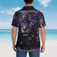 thumbnail image 4 of Fotbe Purple-Eyed Floral Leopard Camisa Hawaiana para Hombre Unisex – Camisa Casual de Verano con Botones de Manga Corta de Algodón y Lino,3X-Large, 4 of 7
