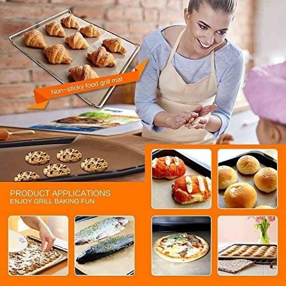 Grill Mat Set of 6-100% Non-Stick BBQ Grill Mats, Heavy Duty, Reusable, and Easy to Clean - Works on Electric Grill Gas Charcoal BBQ 15.75 x 13-Inch 5 Pcs Solid Mat (copper) - image 2 of 6