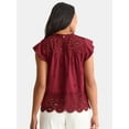 thumbnail image 2 of Time and Tru Women's Eyelet Top with Flutter Sleeves, Sizes XS-XXXL, 2 of 5