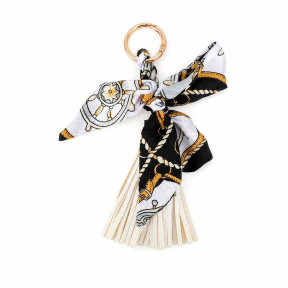 Unique Bargains 1 Pc Handbag Charms Keychain Bow Scarf Tassels Bag Accessories White