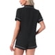 thumbnail image 3 of Conjunto de pijama para mujer INSPIRE CHIC con estampado de corazones, ropa de dormir linda, camisa de botones de manga corta con pantalones cortos, conjuntos de lounge XL negro, 3 of 6
