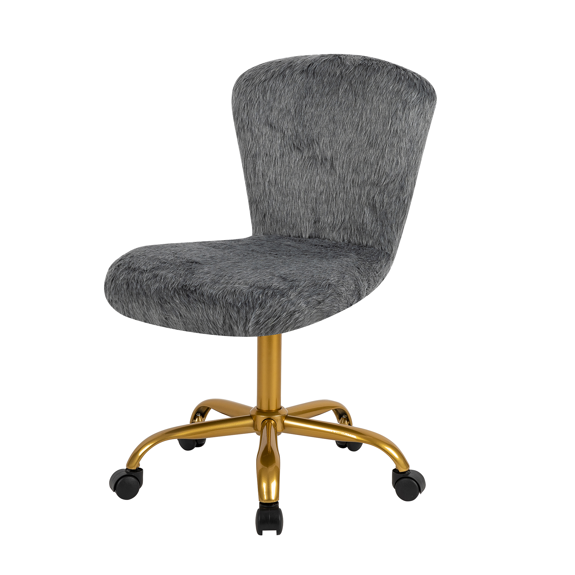 Leejay Faux Fur Swivel Desk Chair with Gold Base for Adults,Armless