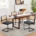 thumbnail image 6 of Zesthouse Rattan Dining Chairs Set of 2, Modern Linen Upholstered Dining Room Chairs with Cane Back and Chrome Legs, Mid Century Kitchen Chairs for Living Room, Dark Gray, 6 of 12