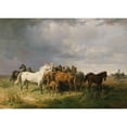 thumbnail image 2 of Franz Adam 14x11 Black Ornate Wood Framed Double Matted Museum Art Print Titled: Horses on the Puszta (1858), 2 of 5