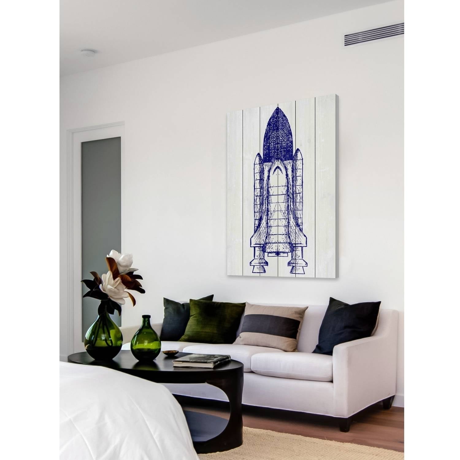 Space Shuttle Painting Print on White Wood