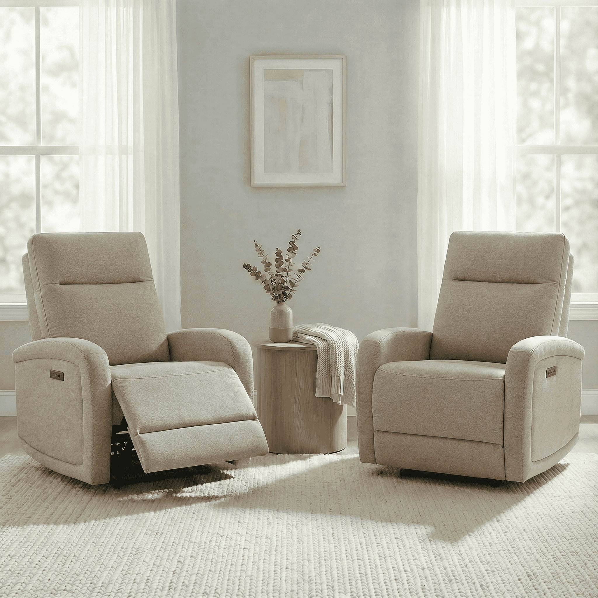 Spruce & Spring Zero Wall Hugger Power Recliner for Compact Spaces, Khaki-Fabric