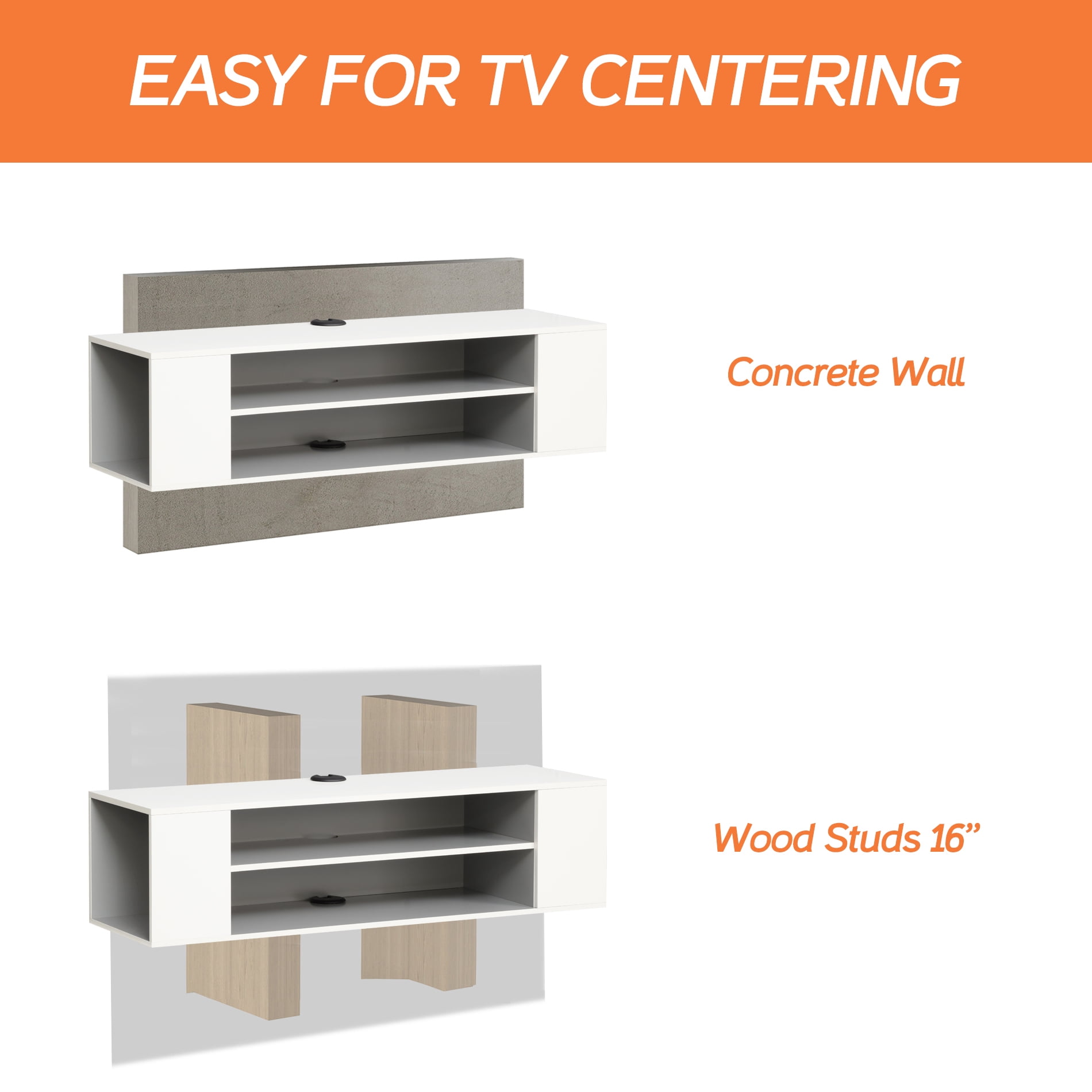 WAMPAT Floating TV Stand Shelf Entertainment Center Wall Mount,White