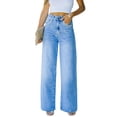 thumbnail image 1 of VISgogo Pantalones de mezclilla para mujer, pantalones vaqueros de cintura alta con ribete de encaje y bolsillo delantero, pantalones vaqueros de calle para mujer VISgogo moda, 1 of 9