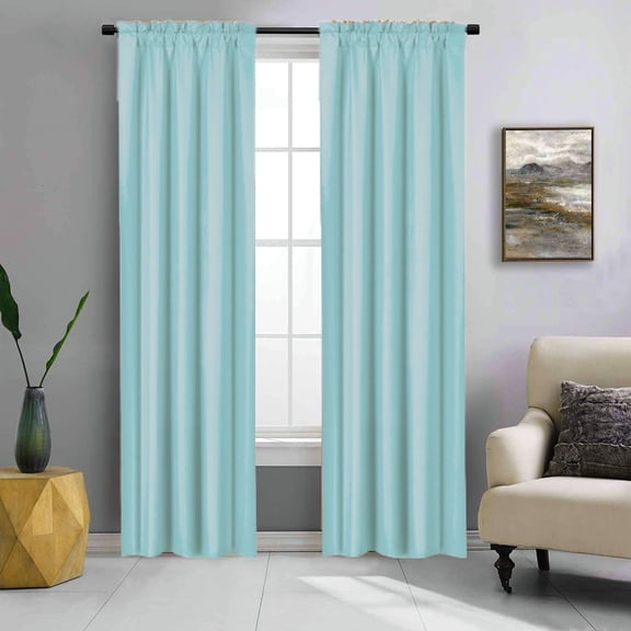 2 Panels Teal Solid Blackout Thermal Rod Pocket Foam Lined Window Curtain Drape R64 108 Length