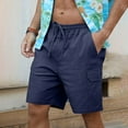 thumbnail image 5 of Mens Linen Shorts Casual Solid Color Elastic Waist Straight Knee Length Shorts Breathable Beach Shorts, 5 of 9