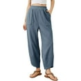 thumbnail image 1 of Pantalones harem holgados de pierna ancha para mujer - Cintura elástica, bolsillos laterales - Informales/playa/yoga - Tallas S-XL, 1 of 4