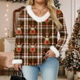 thumbnail image 6 of zaveiop Women's Faux Fur Trim V Neck Christmas Sweatshirts Dressy Casual Pullover Patchwork Graphic Tops Long Sleeve Xmas Blouse (Z-Brown, XL), 6 of 8