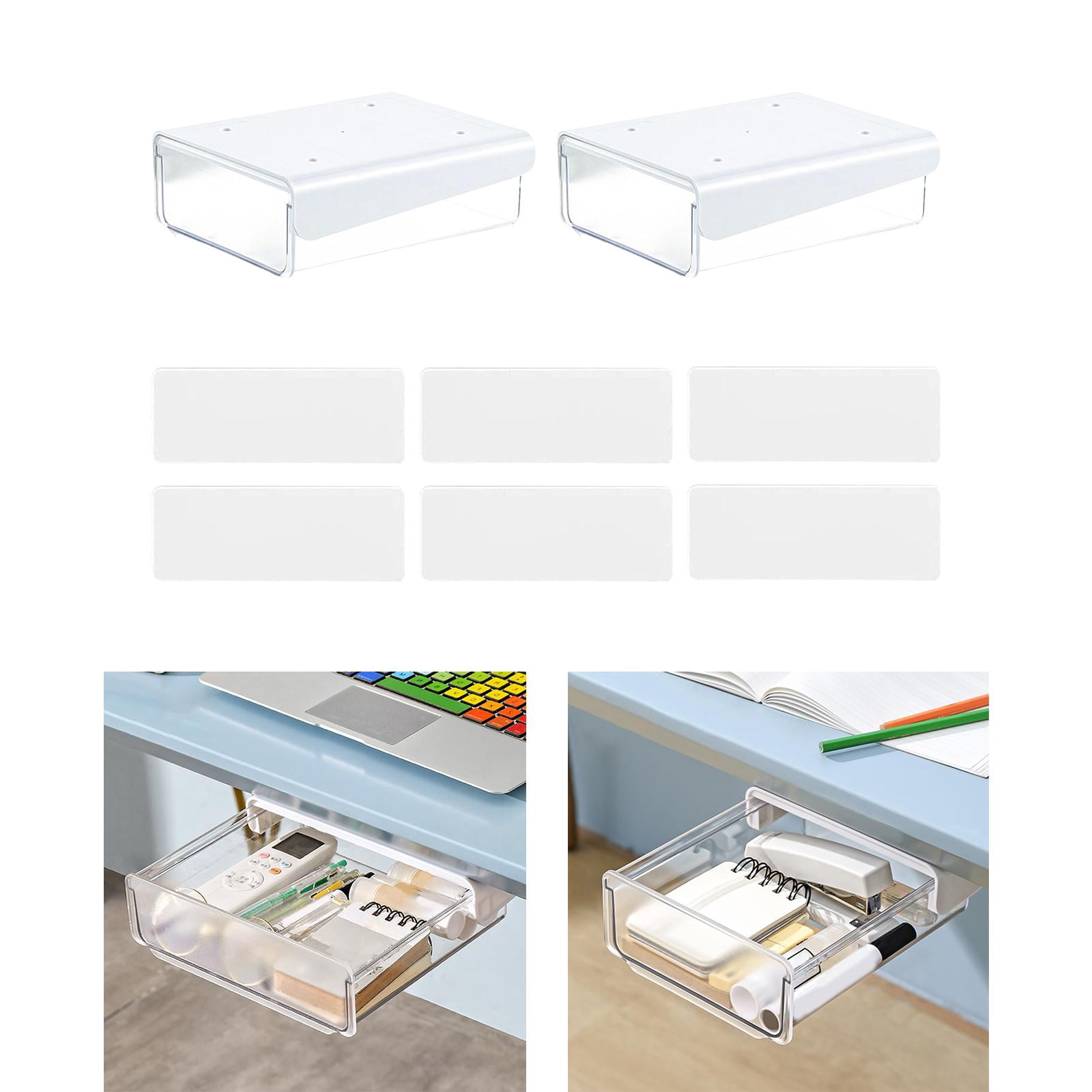 Self Adhesive Desk Drawer Office Accessories Stationery Pencil Tray Desktop Organizer for Living Room Bedroom Pantry Closet Study Room White Small