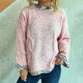 thumbnail image 2 of Htigea Women's Pullover Sweaters Patchwork Crew Neck Long Sleeve Jumpers Casual Loose Fit Knit Tops Pink L, 2 of 5