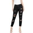thumbnail image 3 of BodiLover, Women's, Ripped Ankle Length Mid Rise 5 Pockets Comfy Skinny Cropped Jeans, Black, 9, 3 of 4