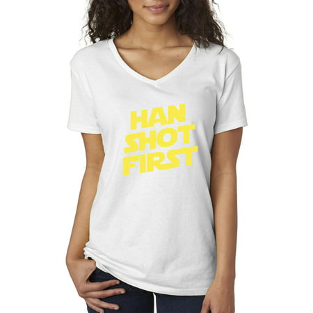 New Way 906 - Women's V-Neck T-Shirt Han Shot First Han Solo Greedo Controversy XL White
