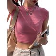 thumbnail image 2 of Cenuakty Women's Round Neck Cropped Tops, Short Sleeve Letter Embroidery Slim Fit Baby Tees Clubwear, 2 of 9