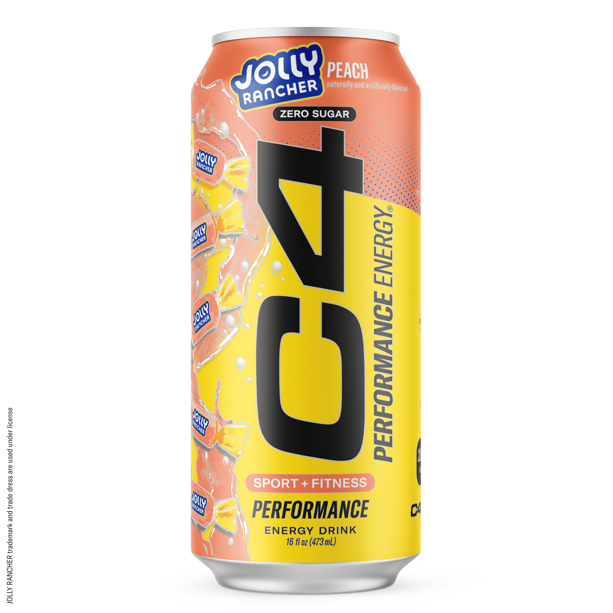 C4 Performance Energy Drink, Jolly Rancher Peach Flavor, 16 fl oz Cans, 12 Pack