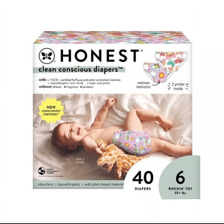 The Honest Company Clean Conscious Disposable Diapers Sky's The Limit   Wingin, size 6, 40Count