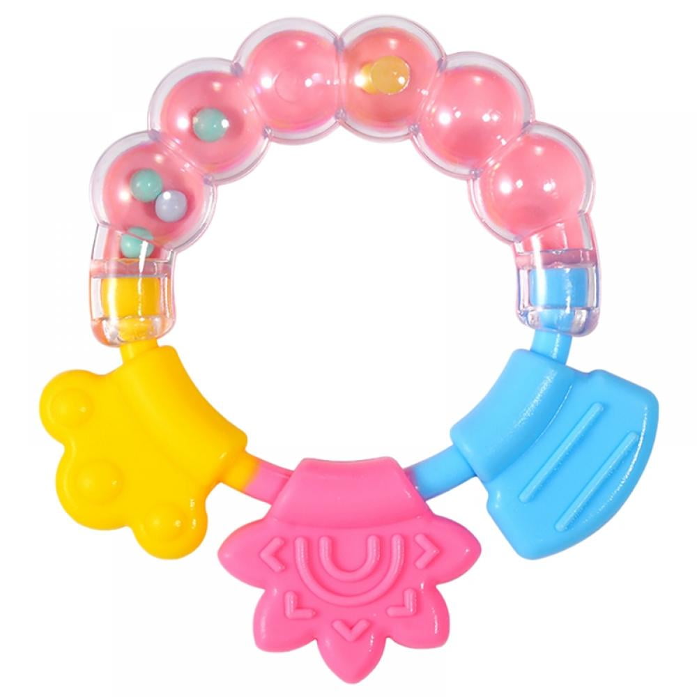 Baby Silicone Teether with Rattle , Silicone Rings and Raised Texture