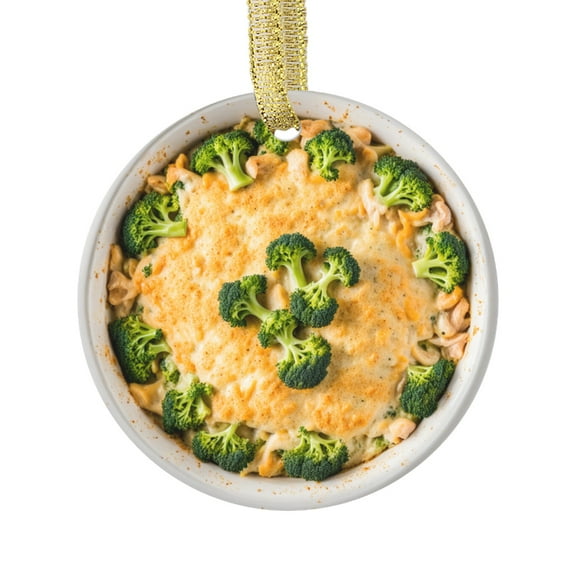 Cheesy Broccoli and Chicken Casserole Comfort Food Lovers Foodie Novelty Holiday Christmas Ornament Xmas Tree Gift (Flat Design Printed on Ceramic, Not 3D)