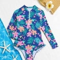 thumbnail image 2 of Taybagh Girls Swimsuit Half Zipper Print Rash Guard Baby Bathing Suit Girl Bikini Bottoms Tracksuit Set, 2 of 8