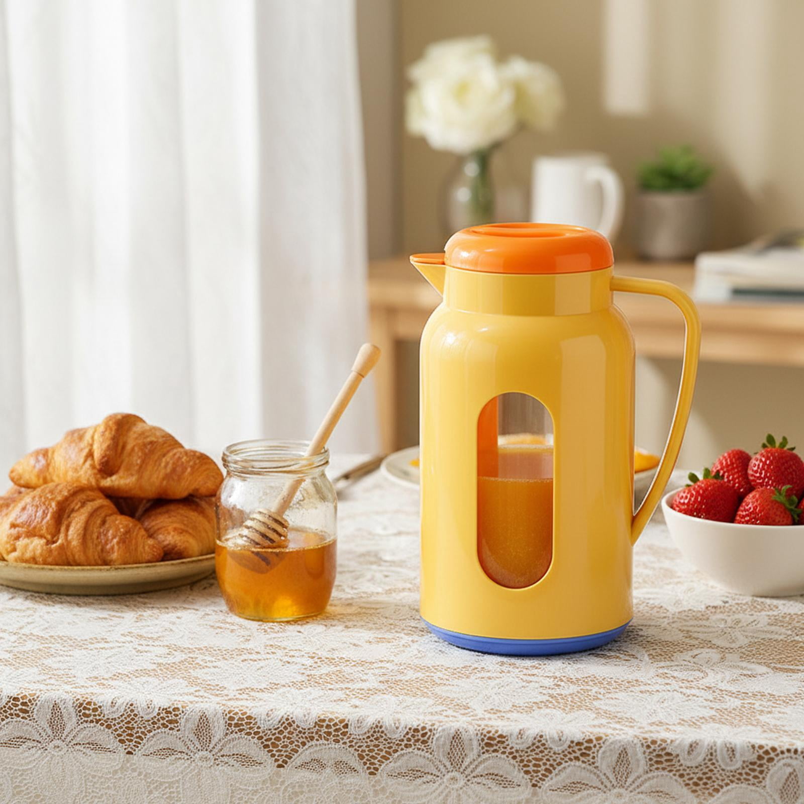 Fiocias Glass Pitcher Easy to Fill Cold Drink Jug Leakproof Fridge Jug Kettle for Summer Orange Blue