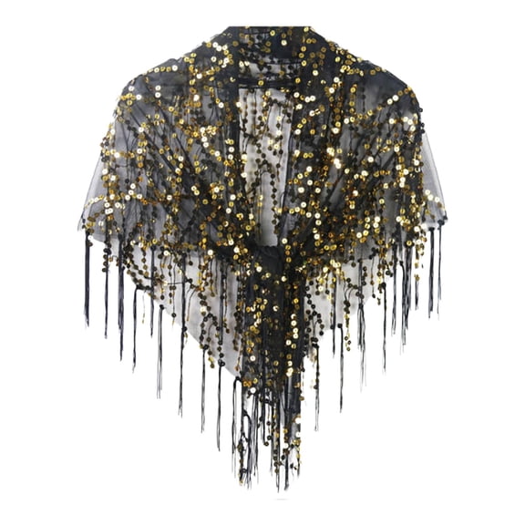 Abbraccia Women Shawl Wrap Casual Trendy Sequined Sequin Shawl for Dance Party Wedding Black