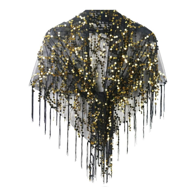 Chal De Mujer Con Lentejuelas únicas Para Ocasiones Formales, Festivales, Bailes, Color Negro