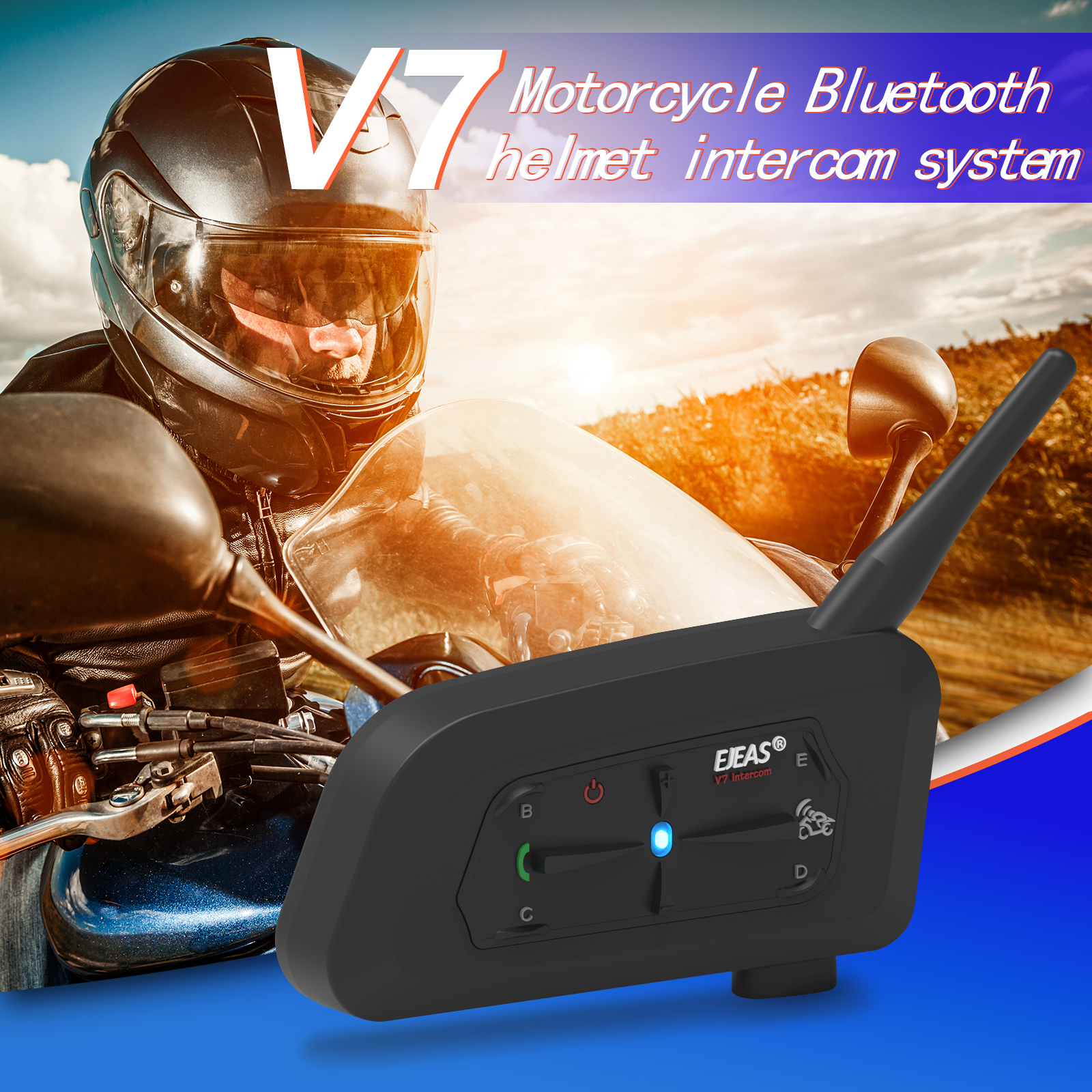 EJEAS V6 Motorcycle Intercom – 2-Way Bluetooth Helmet Headset – 1200M Range, Noise Cancellation, FM Radio – 2 Pack