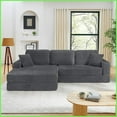 thumbnail image 5 of Modern Minimalist Corduroy L-Shaped Sectional Sofa – Converts to Queen Bed, 111” W x 61” D x 28.5” H – Gray | Square Arms | Foam | Corduroy, 5 of 16