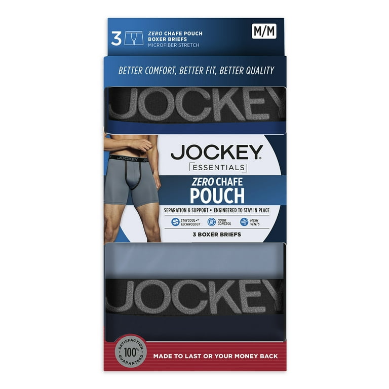 Jockey Essentials® Men's Zero Chafe Pouch Boxer Brief, 6 Inseam, Pack of 3,  Separation Underwear, Comfort Workout Underwear, Sizes Small, Medium,  Large, Extra Large, 2XL, 3XL, 6849 