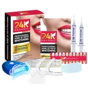 24K Organic Professional And At-Home Teeth Whitening Kit- Includes- LED Light, 35% Carbamide Peroxide 5ml Gel Syringes, Moldable Tray