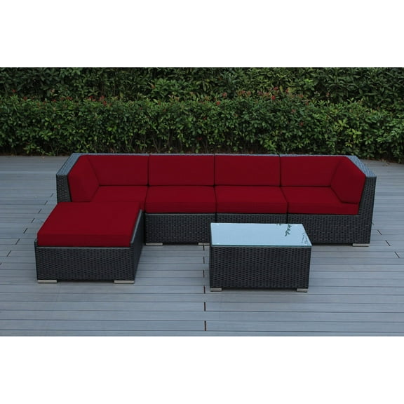 Ohana 6 Piece Outdoor Wicker Patio Furniture Sectional Conversation Set - Black Wicker