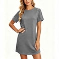 thumbnail image 4 of Puyaiuu Women Solid Crew Neck Short Sleeve T Shirt Mini Dress With Side Pockets Gray M Gift, 4 of 7